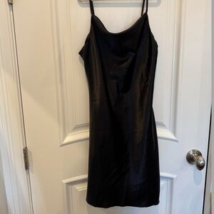 Francesca’s Elegant Black Satin Cowlneck Slip Dress